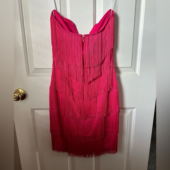 Lime Lush Pink Magenta Fringe Mini Dress - Picture 4 of 16